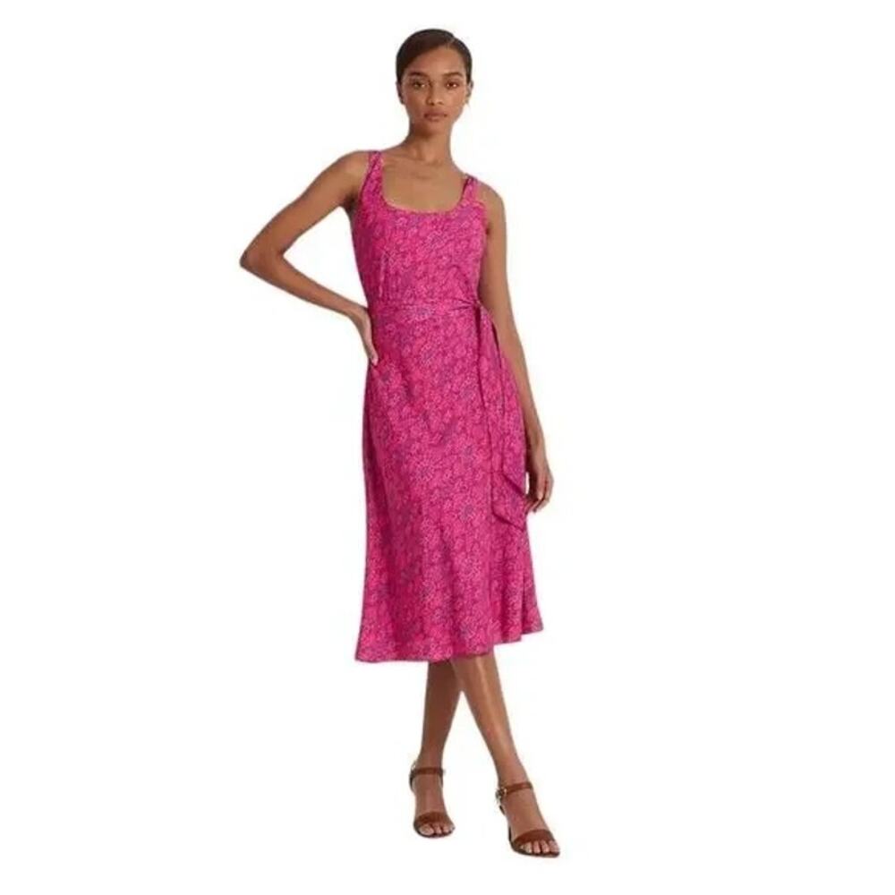 Ralph Lauren Black Label Fuchsia Abstract Southwest Midi Dress Women's Size 10